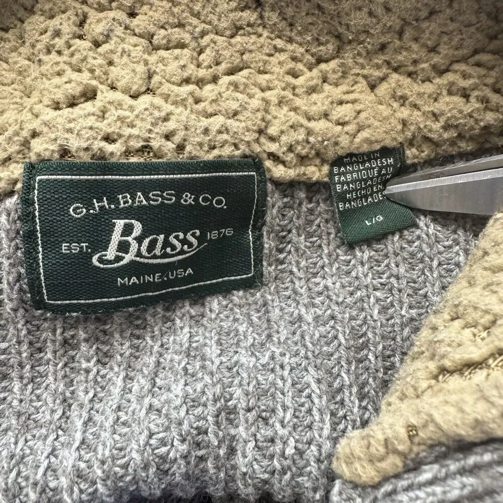 G.H. Bass Fishermans Sweater Mens‎ Large Neutral 1/4 Button Henley